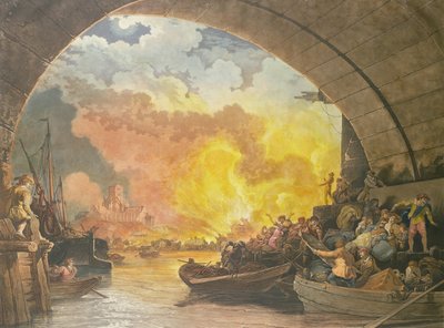 The Great Fire of London, 1799, vyryl J.C. Stadler (fl. 1780-1812) (akvatinta) od Philippe Jacques de Loutherbourg